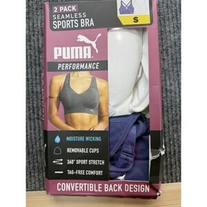 PUMA Bra Womens Small Blue White Seamless Sports Bra 2-PacK Convertible Back New